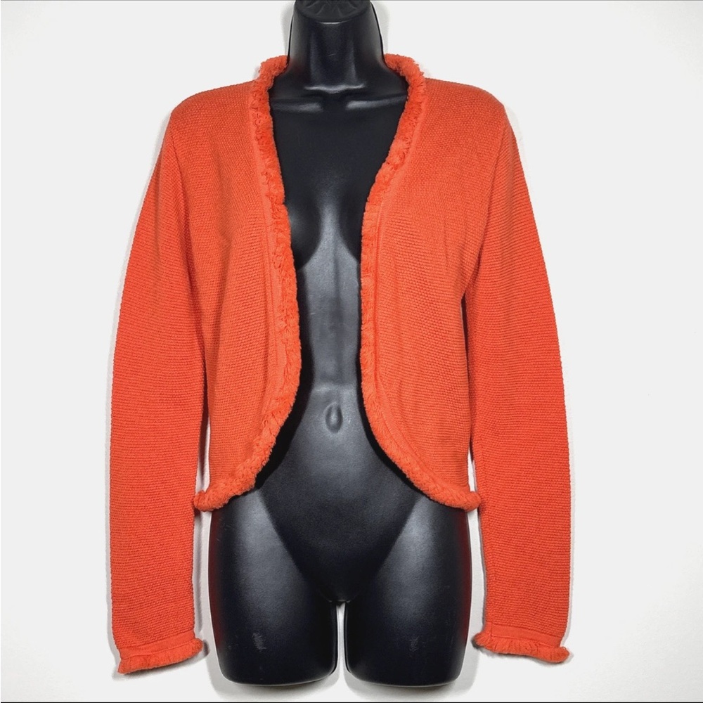 Kettlewell S Marianne Cardigan sweater Flame Orange 
fringe open Merino Wool